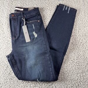 Tractr Nina High‎ Rise Indigo Dyed Distressed Dark Blue Jeans Sz 6/28 NWT